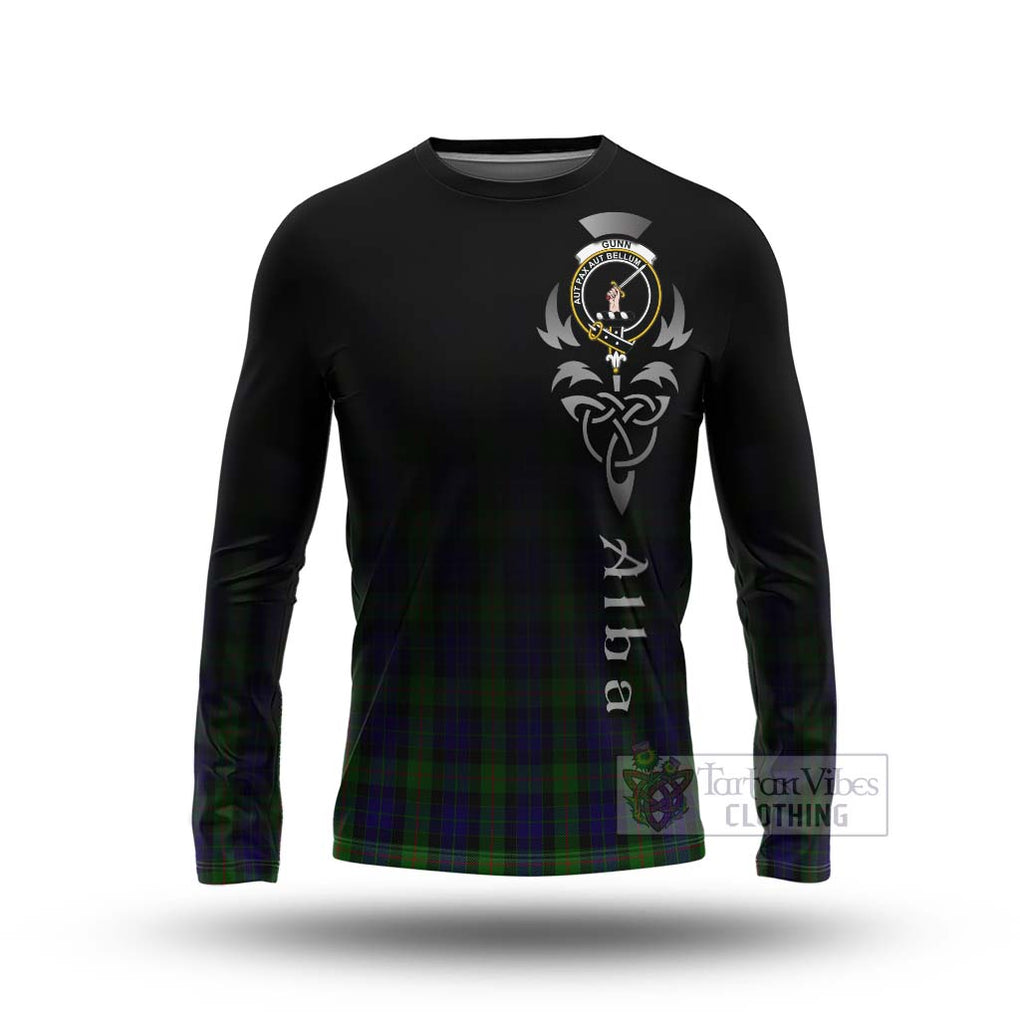 Tartan Vibes Clothing Gunn Tartan Long Sleeve T-Shirt Featuring Alba Gu Brath Family Crest Celtic Inspired