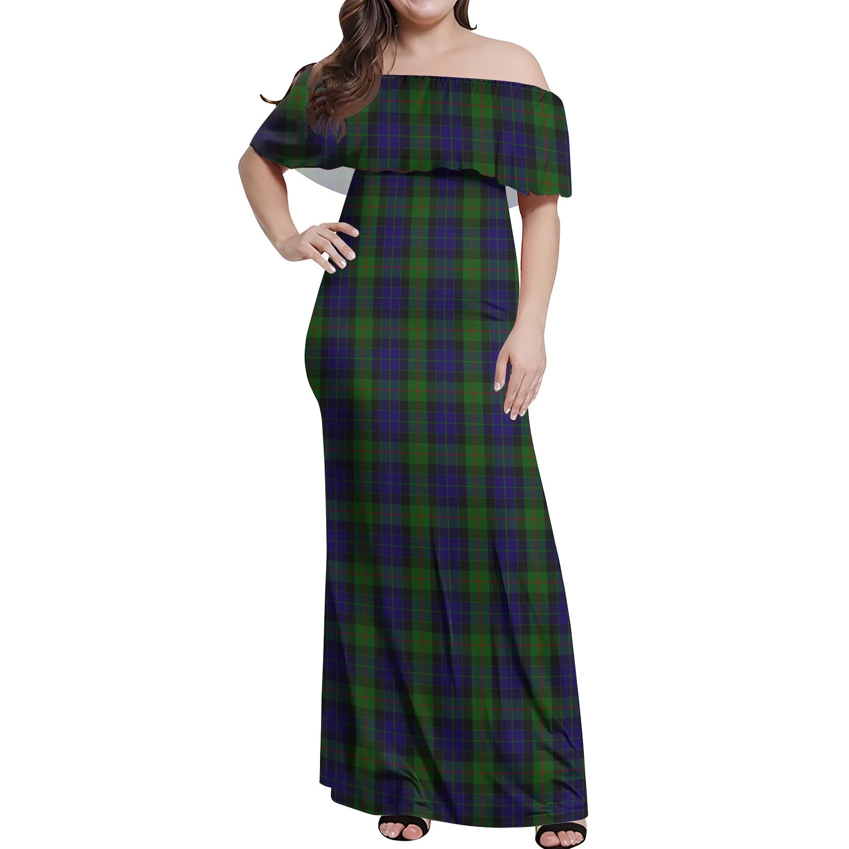 Gunn Tartan Off Shoulder Long Dress Women's Dress - Tartanvibesclothing