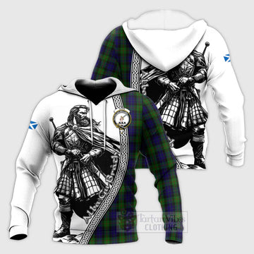 Gunn Tartan Clan Crest Knitted Hoodie with Highlander Warrior Celtic Style