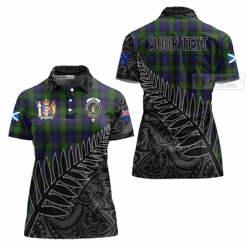 Tartan Vibes Clothing Gunn Crest Tartan Women's Polo Shirt with New Zealand Silver Fern Half Style