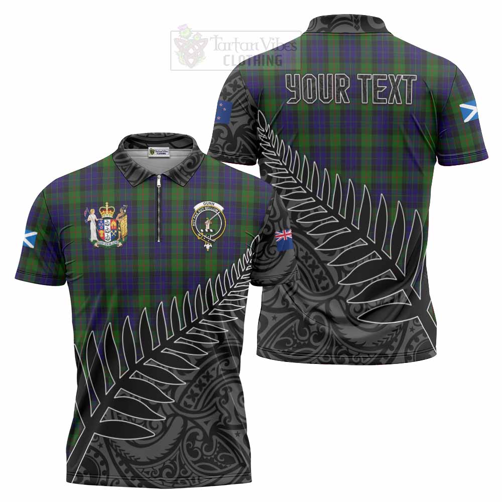 Tartan Vibes Clothing Gunn Crest Tartan Zipper Polo Shirt with New Zealand Silver Fern Half Style