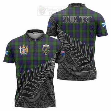 Gunn Crest Tartan Zipper Polo Shirt with New Zealand Silver Fern Half Style