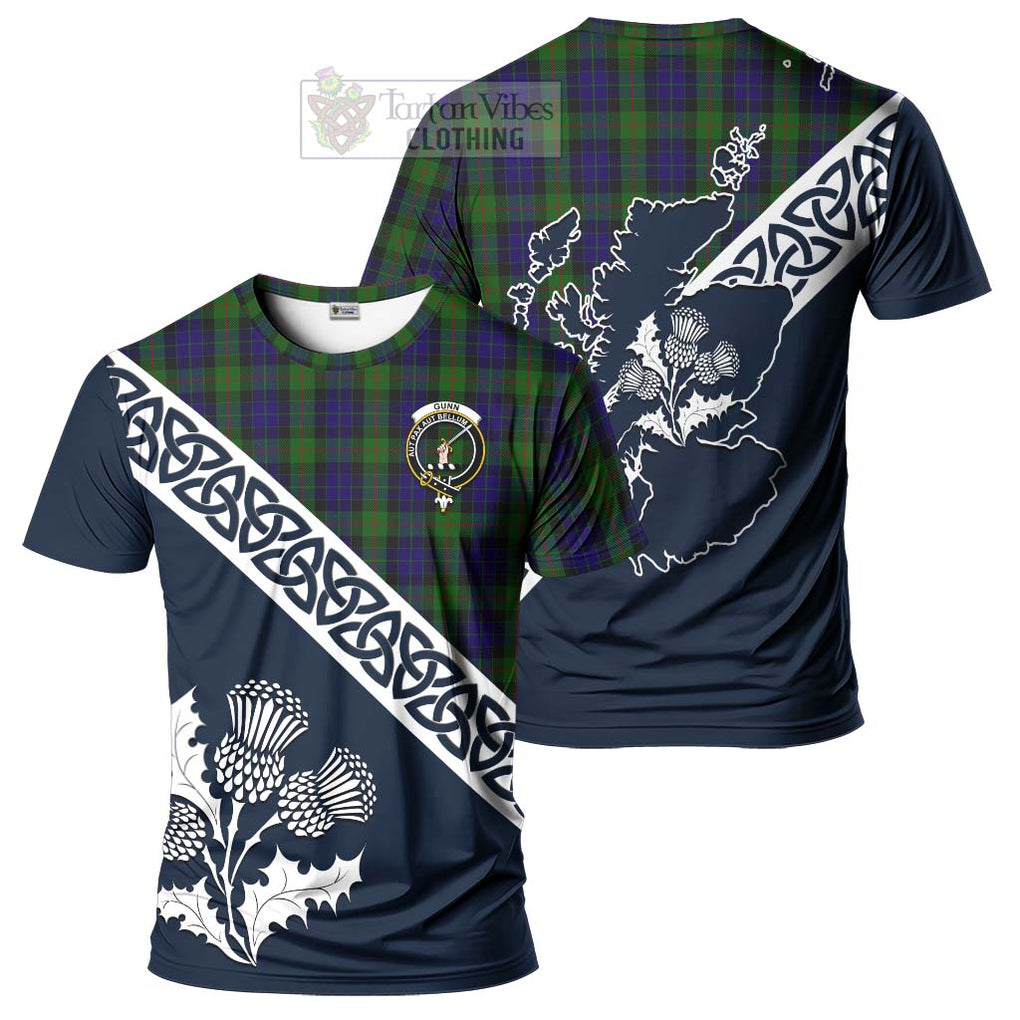 Gunn Tartan T-Shirt Featuring Thistle and Scotland Map