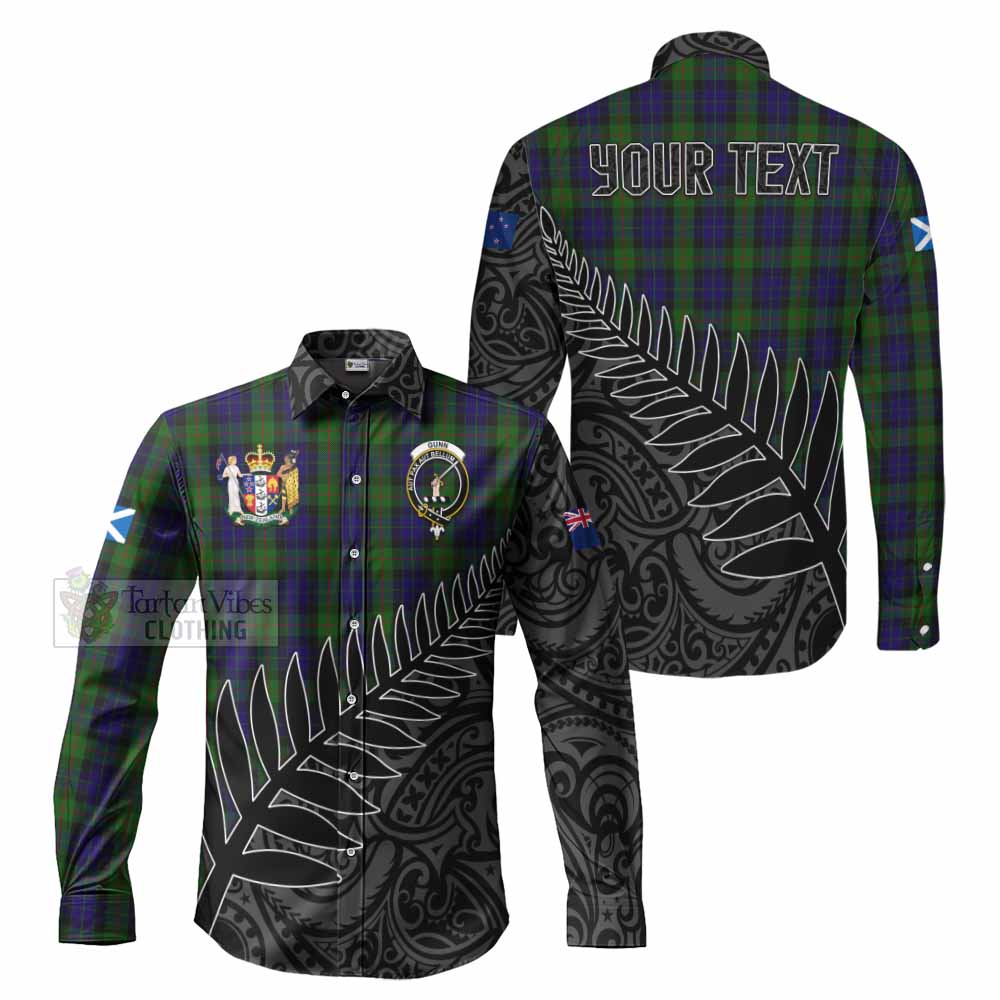 Tartan Vibes Clothing Gunn Crest Tartan Long Sleeve Button Shirt with New Zealand Silver Fern Half Style