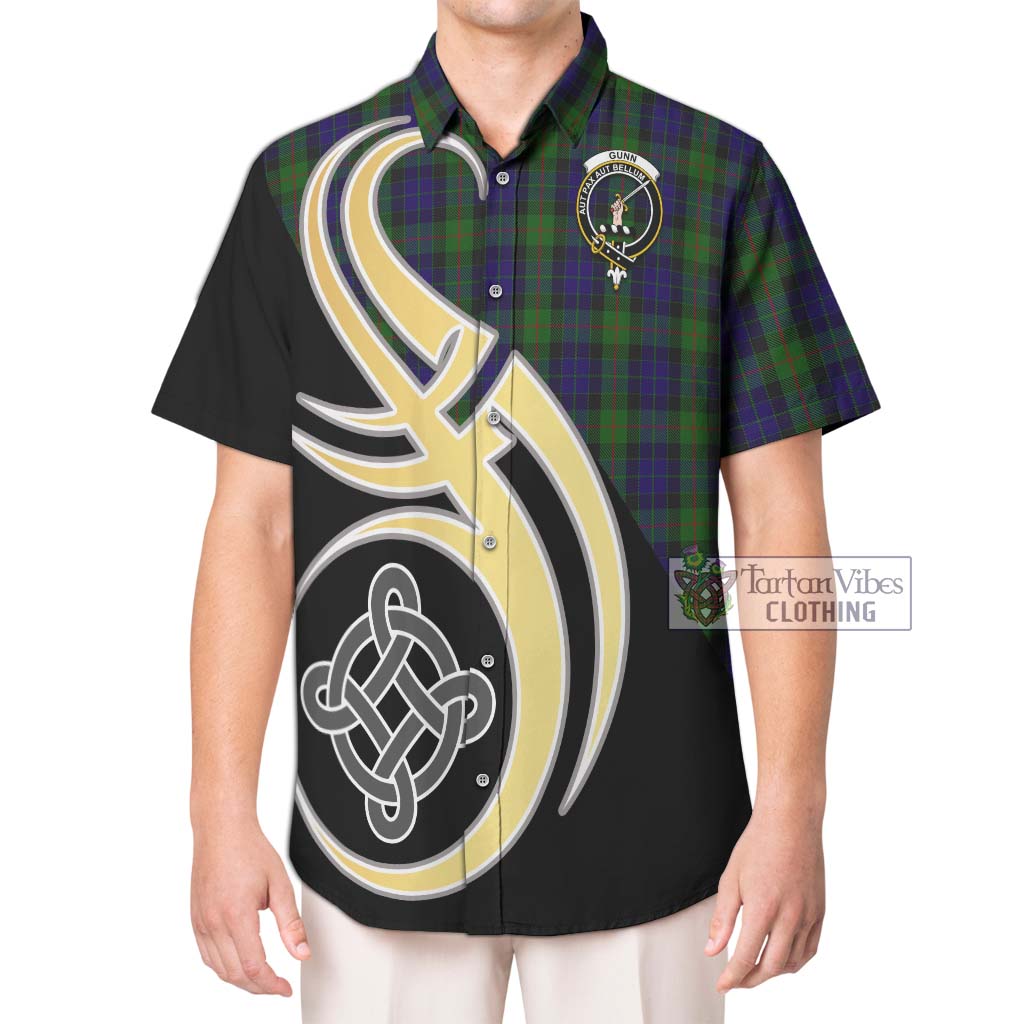 Gunn Tartan Short Sleeve Button Shirt with Family Crest and Celtic Symbol Style Kid - Tartan Vibes Clothing