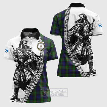 Gunn Tartan Clan Crest Women's Polo Shirt with Highlander Warrior Celtic Style