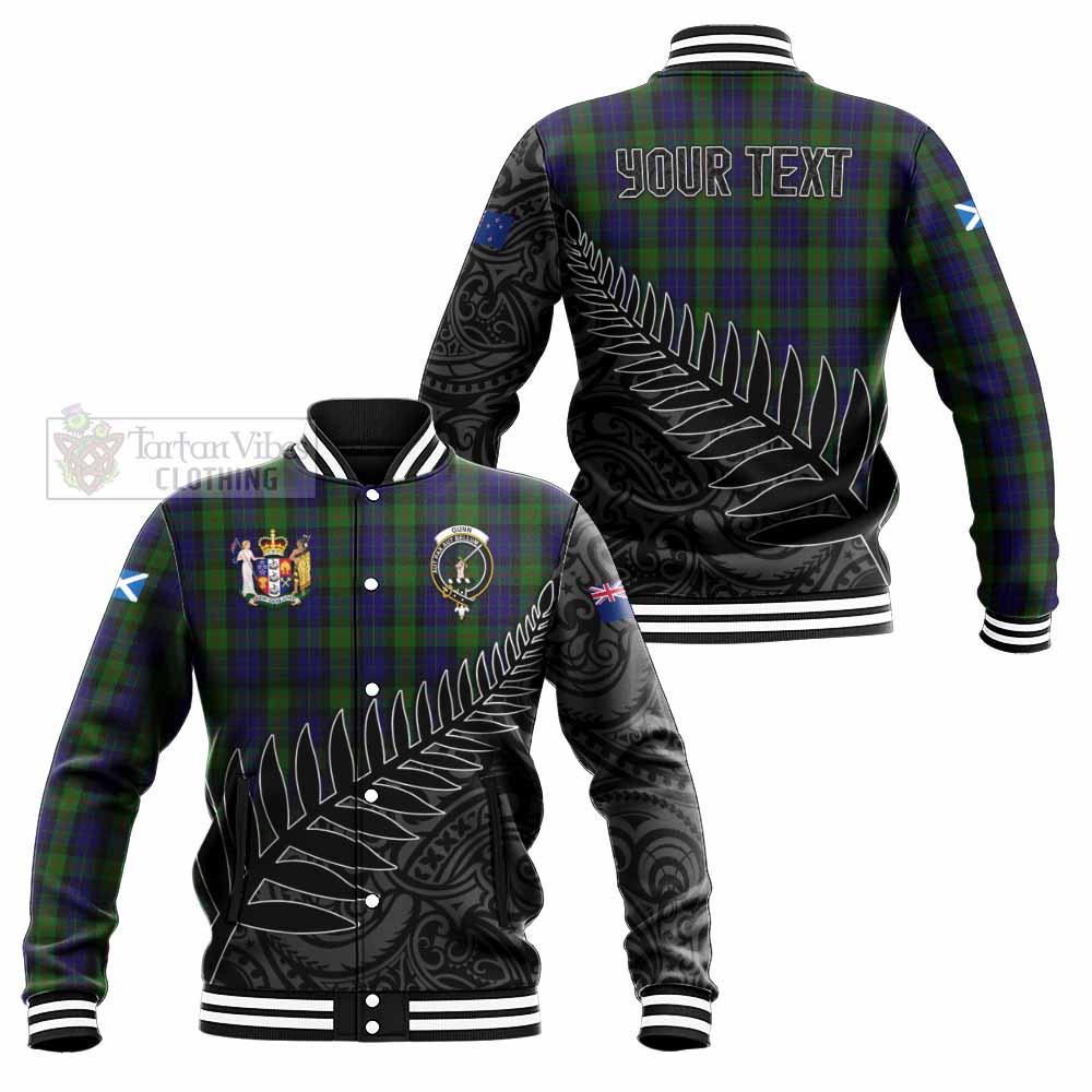 Tartan Vibes Clothing Gunn Crest Tartan Baseball Jacket with New Zealand Silver Fern Half Style