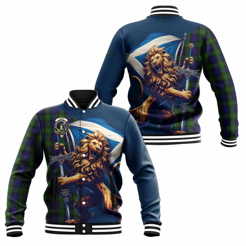 Tartan Vibes Clothing Gunn Tartan Family Crest Baseball Jacket with Scottish Majestic Lion