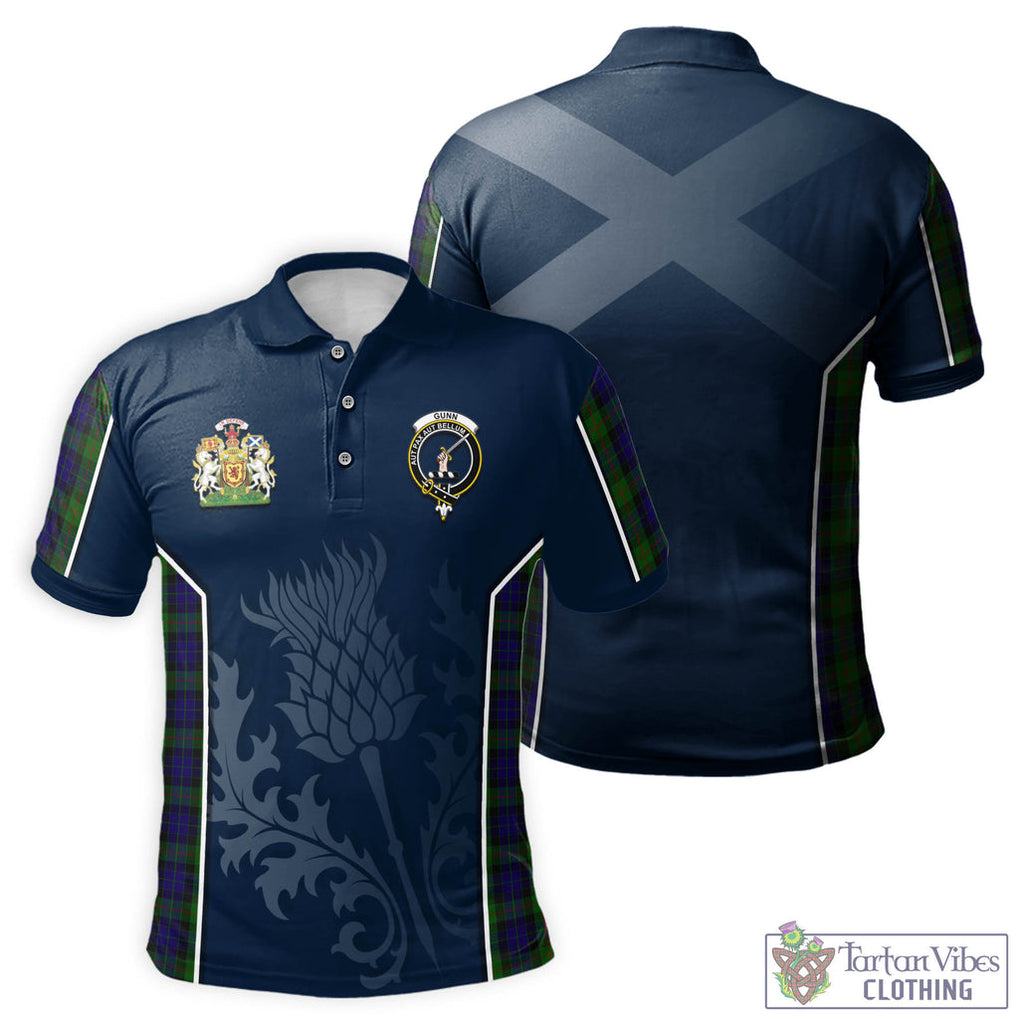 Tartan Vibes Clothing Gunn Tartan Men's Polo Shirt with Family Crest and Scottish Thistle Vibes Sport Style