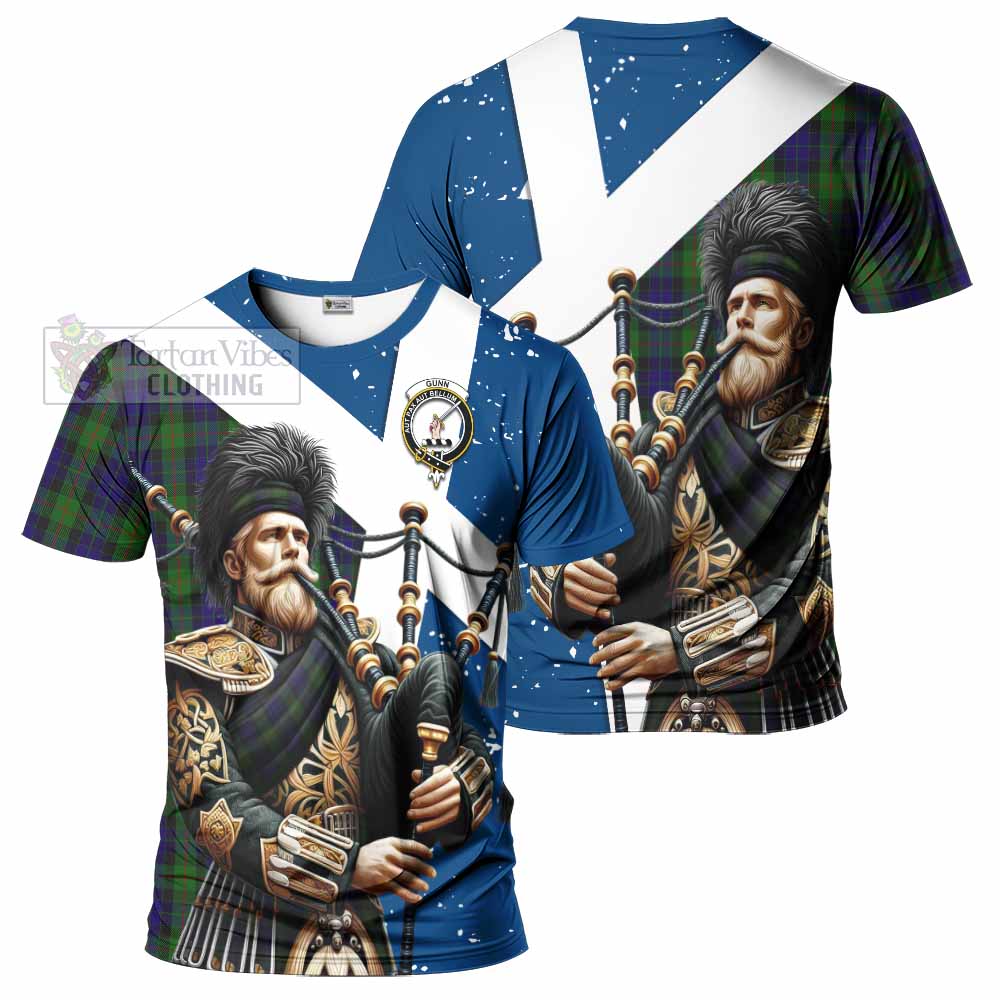 Tartan Vibes Clothing Gunn Tartan T-Shirt with Family Crest Scottish Bagpiper Vibes