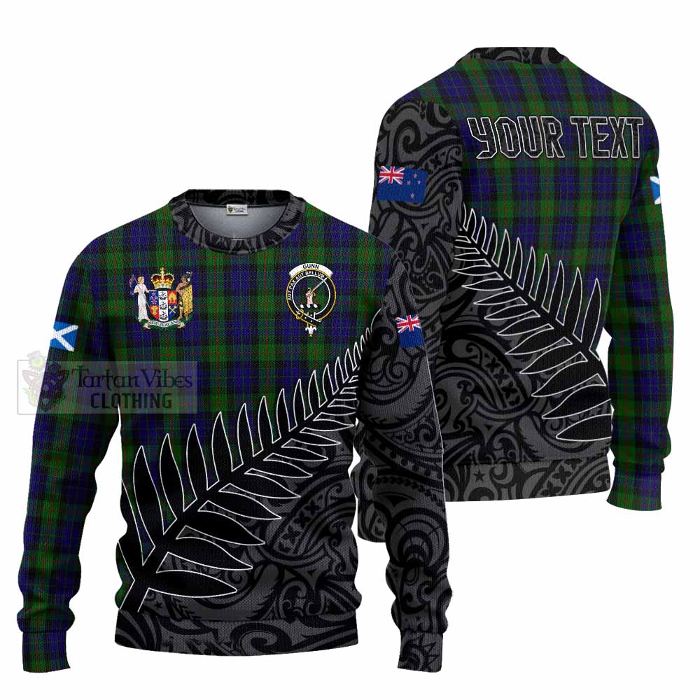 Tartan Vibes Clothing Gunn Crest Tartan Knitted Sweater with New Zealand Silver Fern Half Style