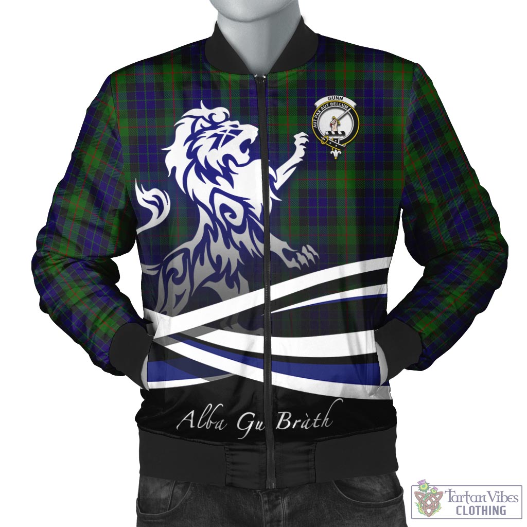 Tartan Vibes Clothing Gunn Tartan Bomber Jacket with Alba Gu Brath Regal Lion Emblem