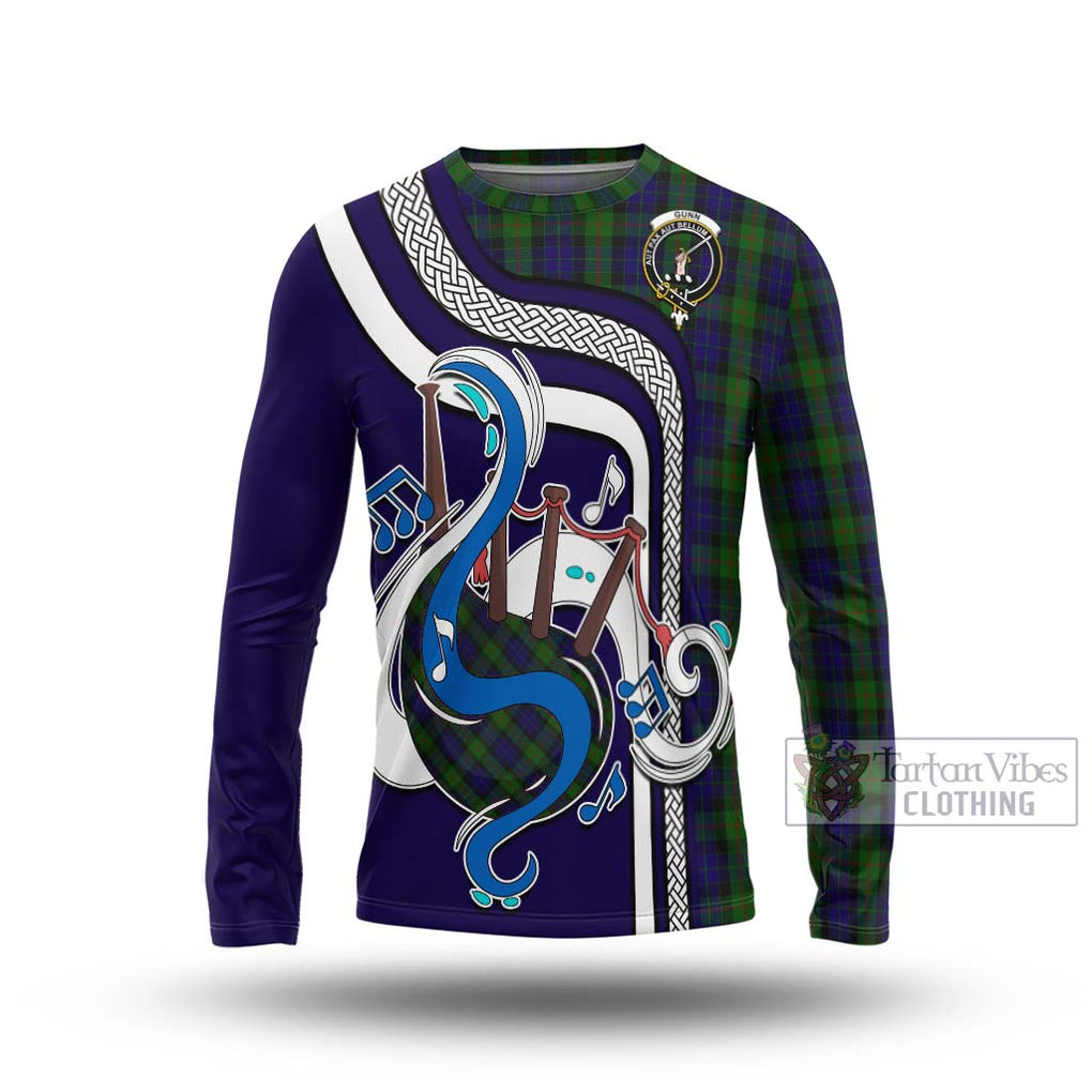 Tartan Vibes Clothing Gunn Tartan Long Sleeve T-Shirt with Epic Bagpipe Style