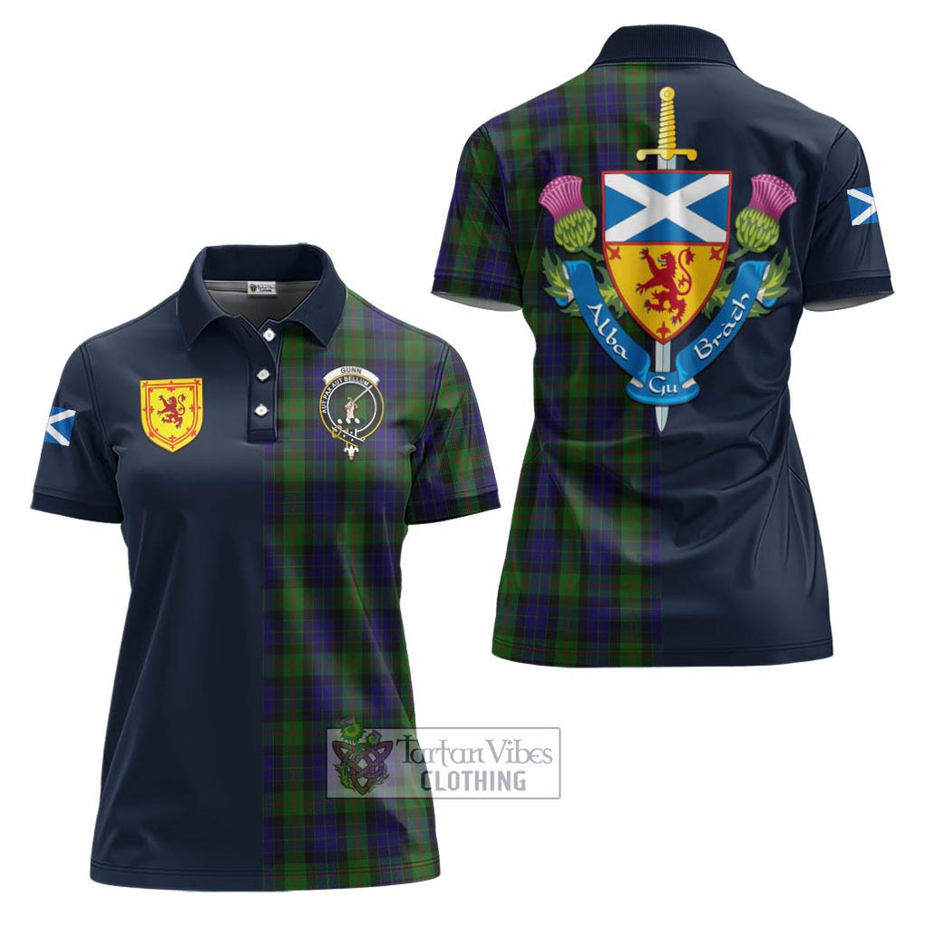 Tartan Vibes Clothing Gunn Tartan Women's Polo Shirt with Scottish Lion Royal Arm Half Style