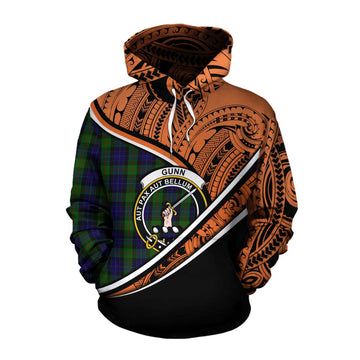 Gunn Crest Tartan Cotton Hoodie with Polynesian Vibes Style - Orange Version