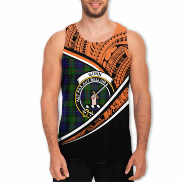 Gunn Crest Tartan Men's Tank Top with Polynesian Vibes Style - Orange Version