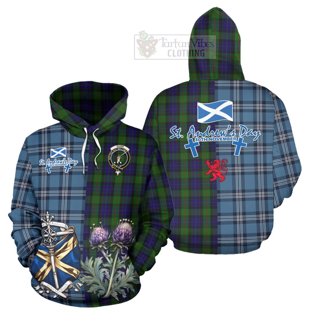 Tartan Vibes Clothing Gunn Tartan Hoodie Happy St. Andrew's Day Half Tartan Style