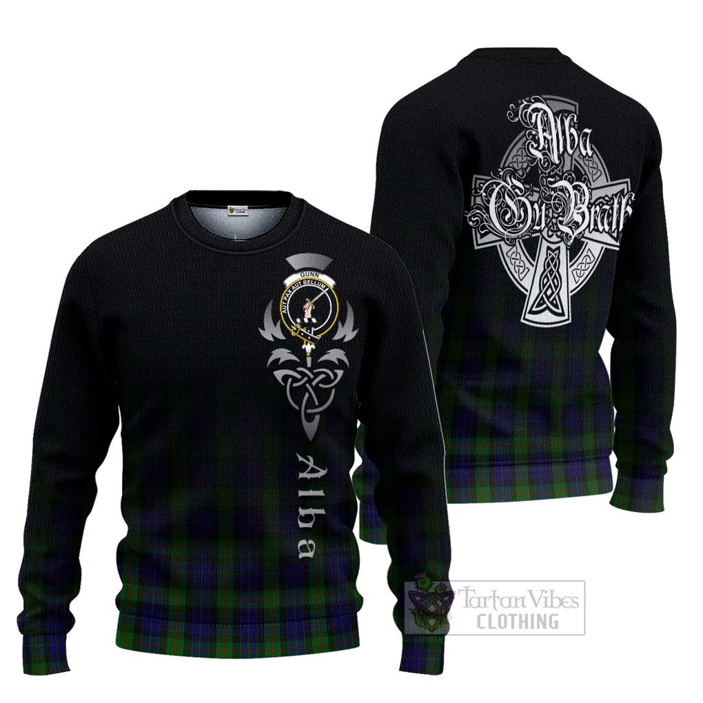 Tartan Vibes Clothing Gunn Tartan Knitted Sweater Featuring Alba Gu Brath Family Crest Celtic Inspired