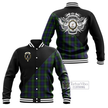 Gunn Tartan Baseball Jacket with Family Crest and Military Logo Style