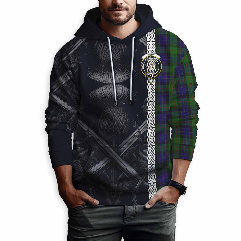 Tartan Vibes Clothing Gunn Tartan Hoodie with Family Crest Cross Sword Thistle Celtic Vibes