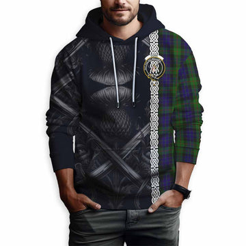 Gunn Tartan Hoodie with Family Crest Cross Sword Thistle Celtic Vibes