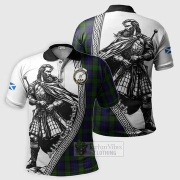 Gunn Tartan Clan Crest Polo Shirt with Highlander Warrior Celtic Style