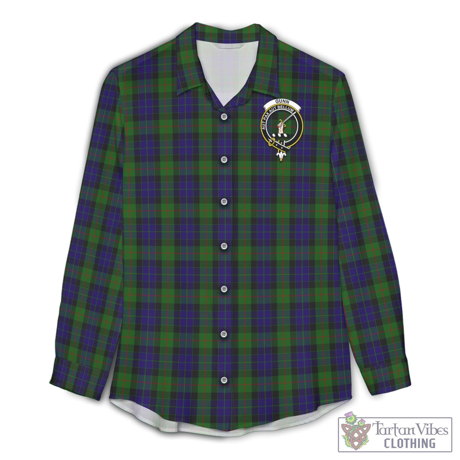 Tartan Vibes Clothing Gunn Tartan Womens Casual Shirt with Family Crest