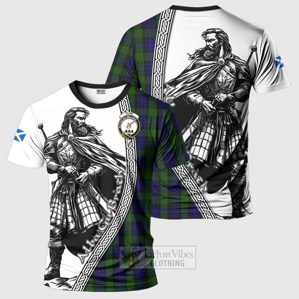 Tartan Vibes Clothing Gunn Tartan Clan Crest T-Shirt with Highlander Warrior Celtic Style