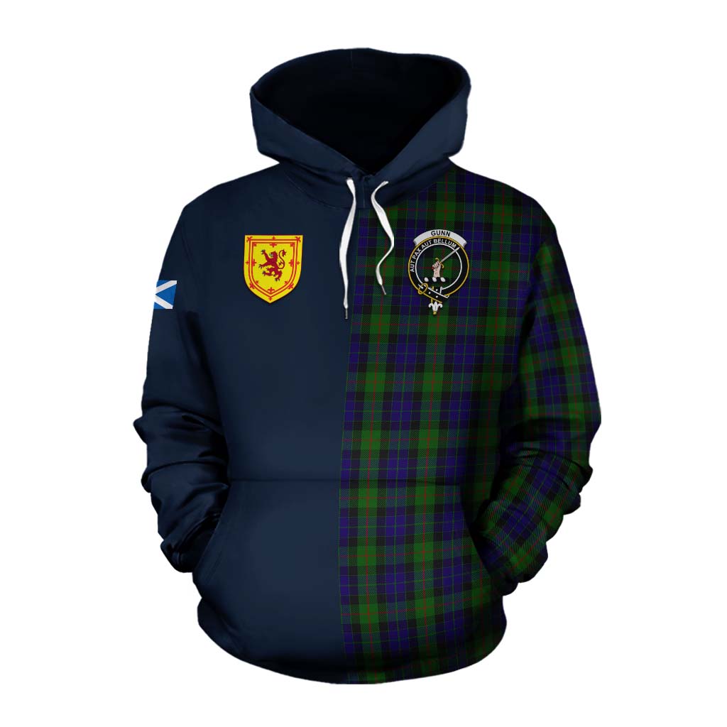 Tartan Vibes Clothing Gunn Tartan Cotton Hoodie Alba with Scottish Lion Royal Arm Half Style