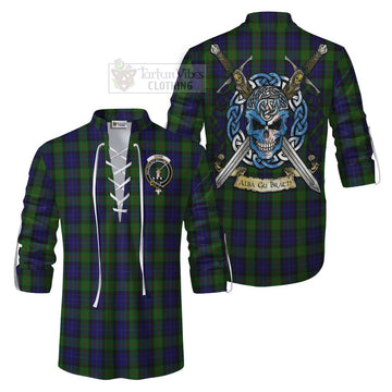 Gunn Tartan Ghillie Kilt Shirt with Family Crest Celtic Skull Style