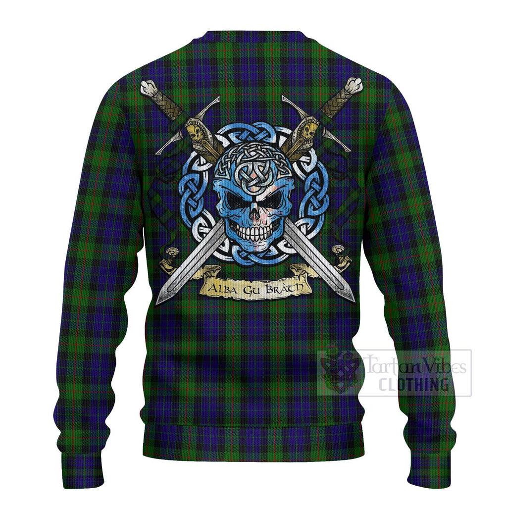 Gunn Tartan Ugly Sweater with Family Crest Celtic Skull Style - Tartan Vibes Clothing