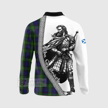 Gunn Tartan Clan Crest Long Sleeve Polo Shirt with Highlander Warrior Celtic Style