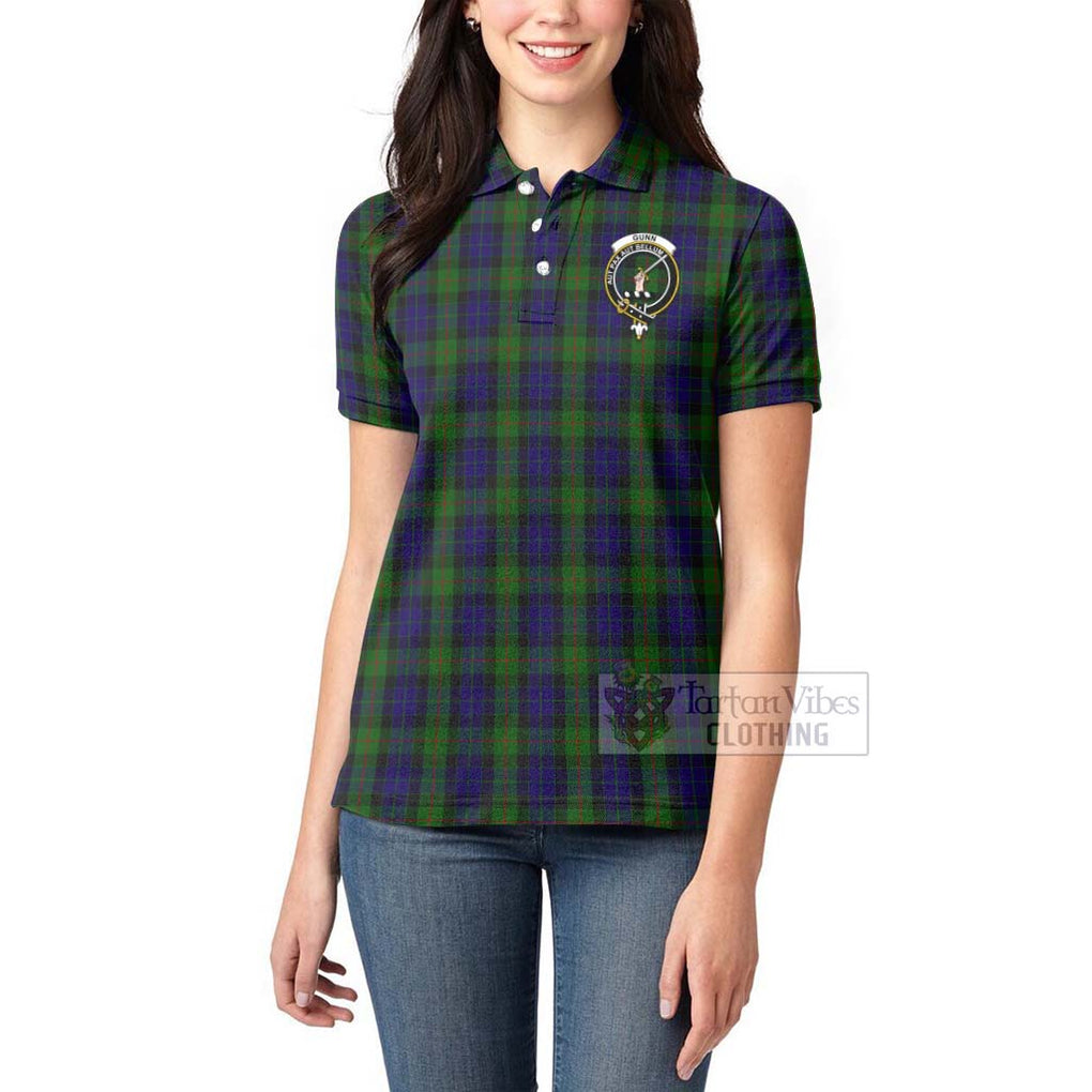 Tartan Vibes Clothing Gunn Tartan Women's Polo Shirt with Family Crest and Bearded Skull Holding Bottles of Whiskey