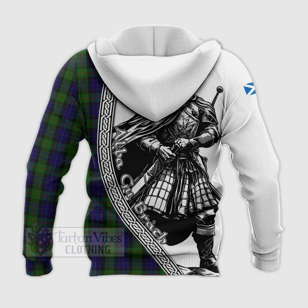 Tartan Vibes Clothing Gunn Tartan Clan Crest Knitted Hoodie with Highlander Warrior Celtic Style