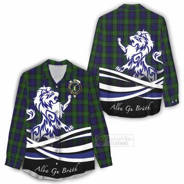 Gunn Tartan Women's Casual Shirt with Alba Gu Brath Regal Lion Emblem