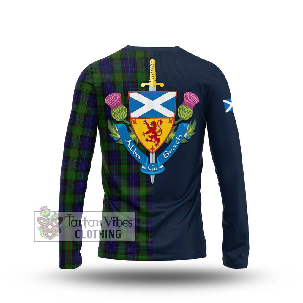 Tartan Vibes Clothing Gunn Tartan Long Sleeve T-Shirt with Scottish Lion Royal Arm Half Style