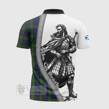 Gunn Tartan Clan Crest Zipper Polo Shirt with Highlander Warrior Celtic Style