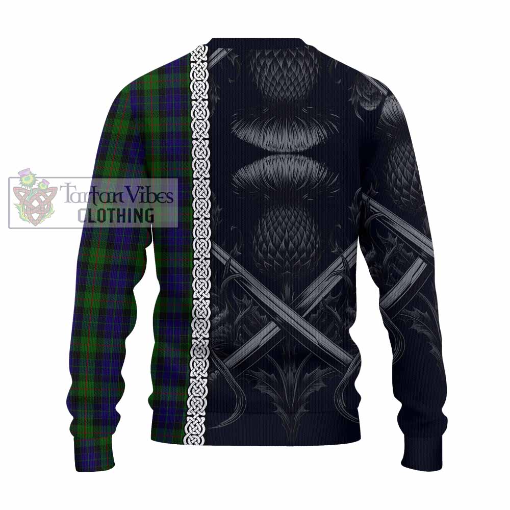 Gunn Tartan Knitted Sweater with Family Crest Cross Sword Thistle Celtic Vibes - Tartan Vibes Clothing
