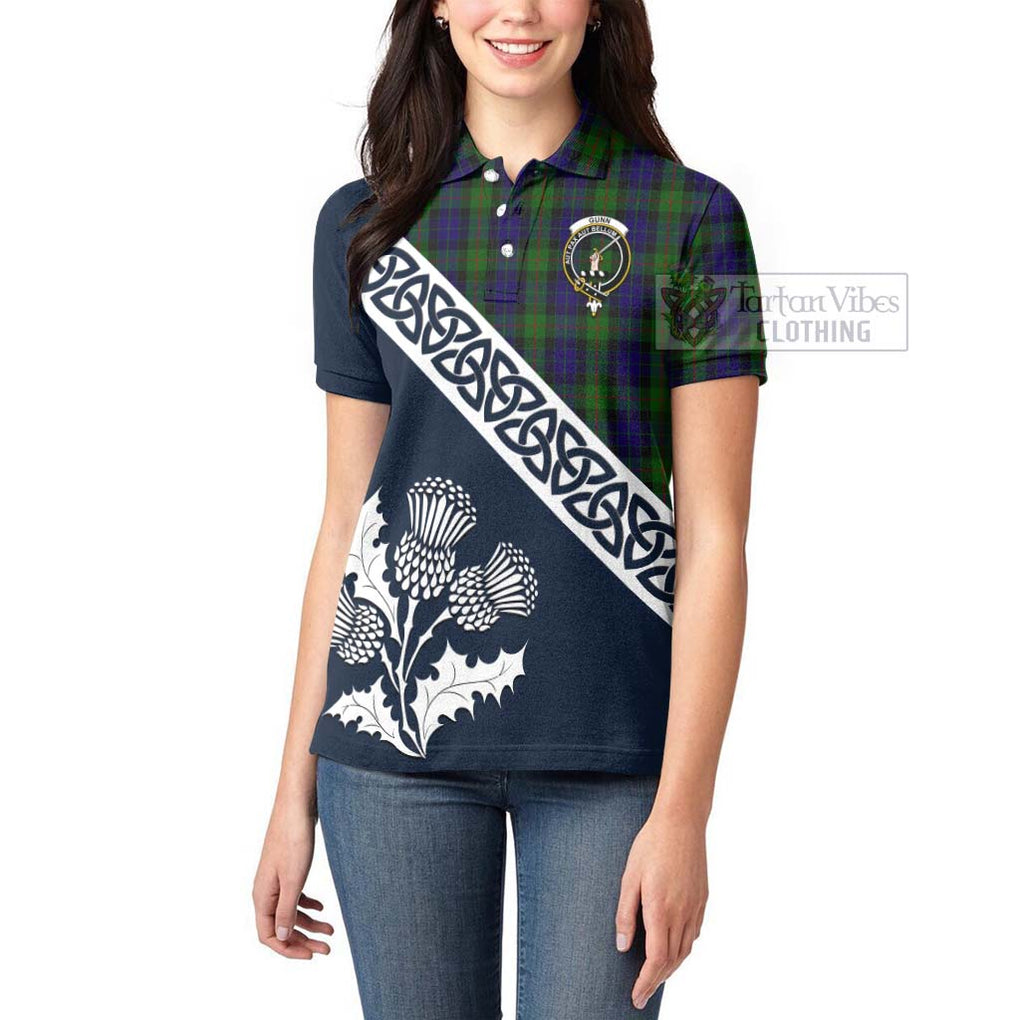 Tartan Vibes Clothing Gunn Tartan Women's Polo Shirt Featuring Thistle and Scotland Map