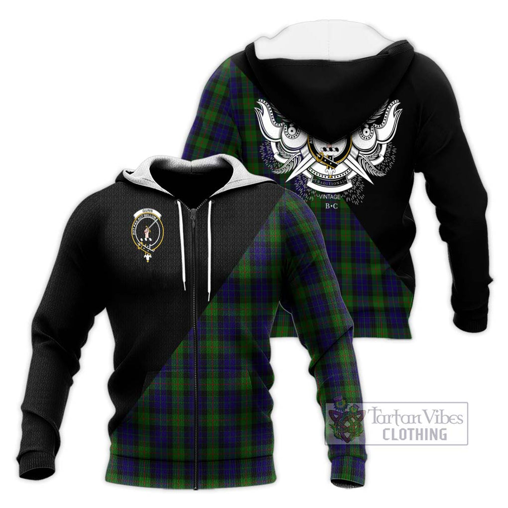 Gunn Tartan Knitted Hoodie with Family Crest and Military Logo Style Unisex Knitted Zip Hoodie - Tartanvibesclothing Shop