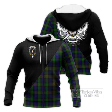 Gunn Tartan Knitted Hoodie with Family Crest and Military Logo Style