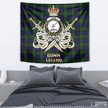 Gunn Tartan Tapestry with Clan Crest and the Golden Sword of Courageous Legacy