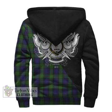 Gunn Tartan Sherpa Hoodie with Family Crest and Military Logo Style