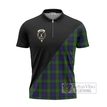 Gunn Tartan Zipper Polo Shirt with Family Crest and Military Logo Style