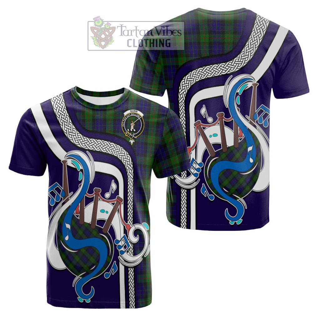 Tartan Vibes Clothing Gunn Tartan Cotton T-shirt with Epic Bagpipe Style