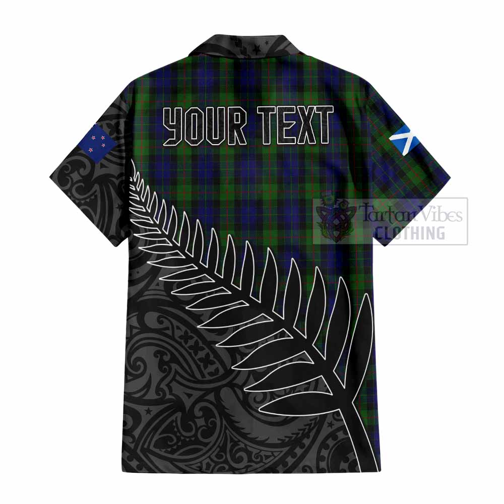 Tartan Vibes Clothing Gunn Crest Tartan Short Sleeve Button Shirt with New Zealand Silver Fern Half Style