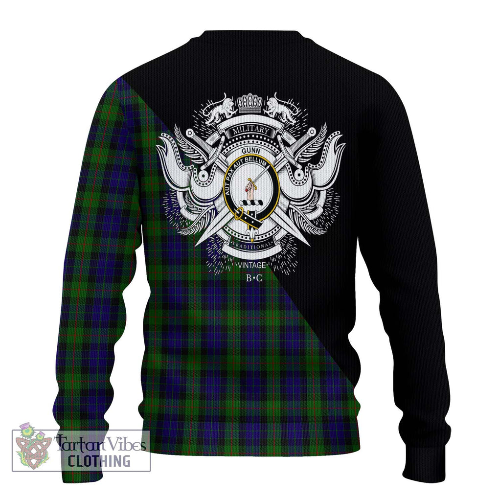 Gunn Tartan Knitted Sweater with Family Crest and Military Logo Style - Tartanvibesclothing Shop