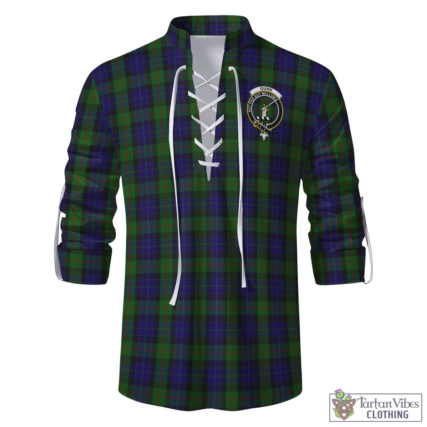 Tartan Vibes Clothing Gunn Tartan Men's Scottish Traditional Jacobite Ghillie Kilt Shirt with Family Crest