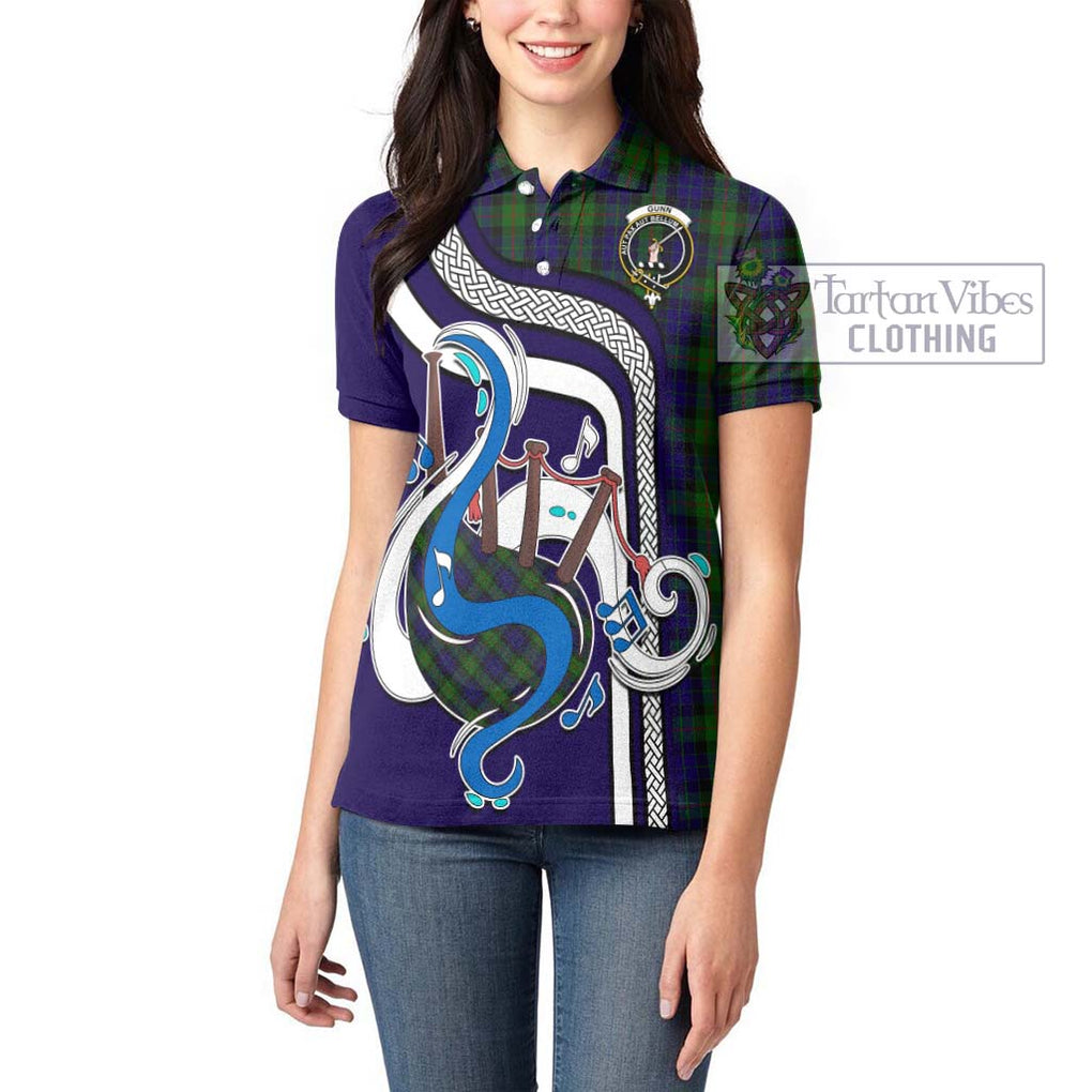 Gunn Tartan Women's Polo Shirt with Epic Bagpipe Style - Tartanvibesclothing Shop