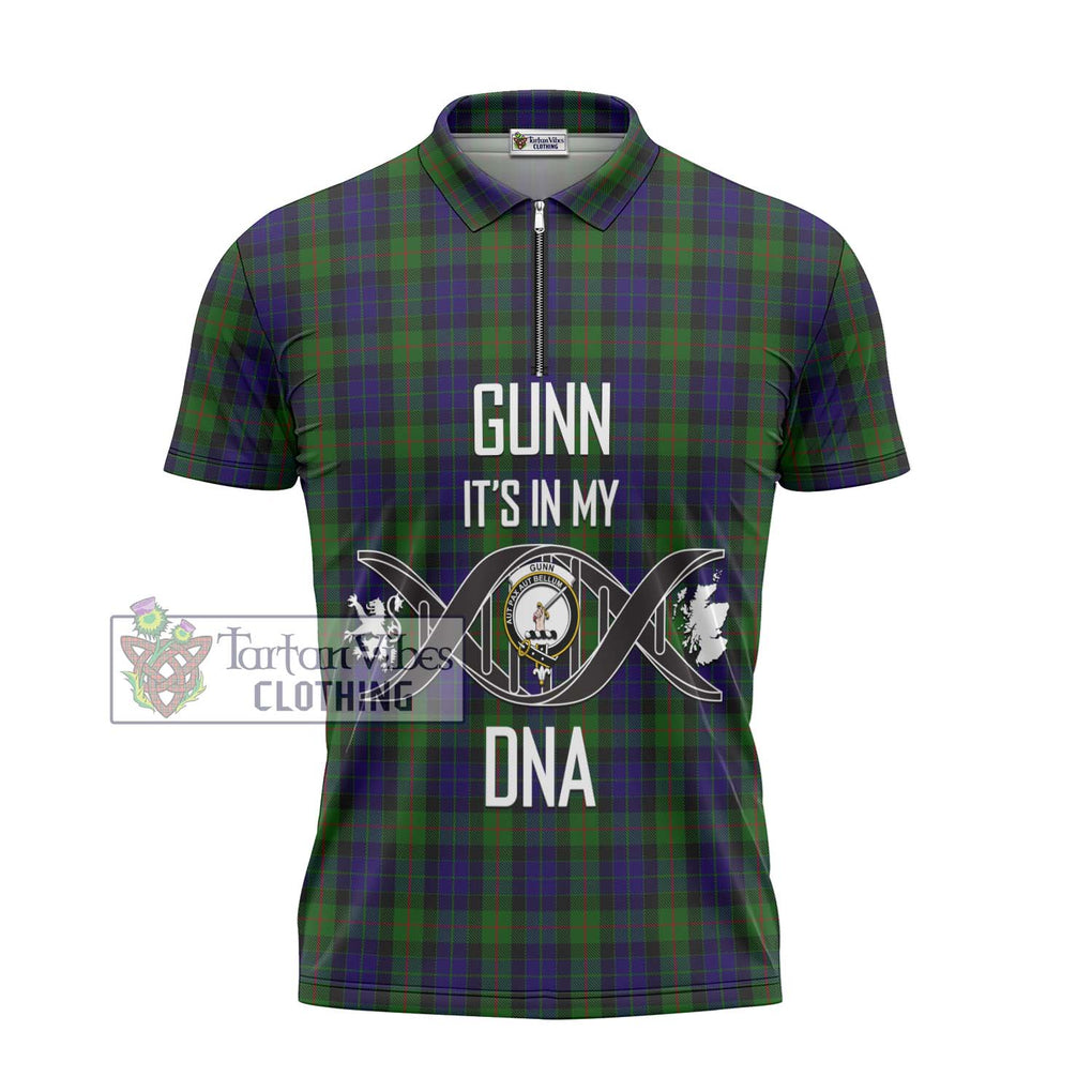 Gunn Tartan Zipper Polo Shirt with Family Crest DNA In Me Style - Tartanvibesclothing Shop